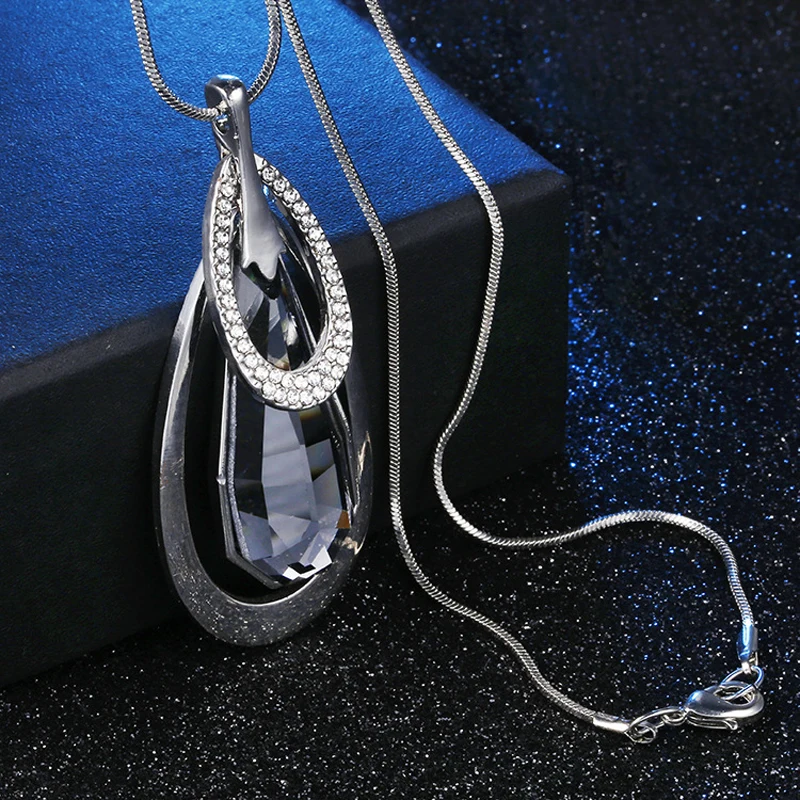 ELIfashion, ожерелье для свитера, стразы, с дизайном в виде капли, цинковый сплав, деко, корейский стиль, очаровательное, для женщин, 2 цвета