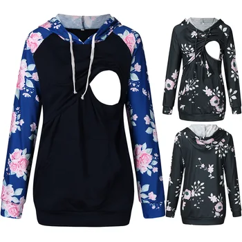 

Autumn Women's Maternity Clothes Pullover Tops Nursing Sweatshirt Breastfeeding Hoodie Floral Long Sleeve Nurs Pregnant Clothes
