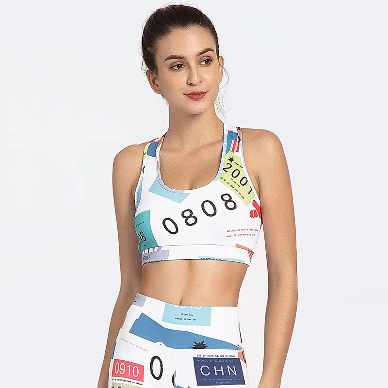 Women's Sports Bra Fresh Print Yoga Bra Running Workout Bra Underwear Fitness Sports Top Camouflage Print Bras