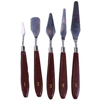 

5pcs Oil Painting Artist Tools Wooden Handle Palette Knife Spatula Mixing Scraper Professional Paint Stainless Steel