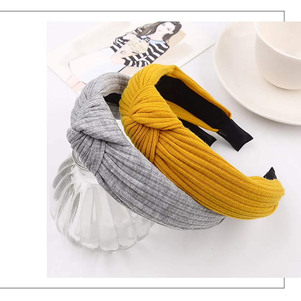 Geebro Knot Cross Tie Solid Fashion Hair Band Hairband Knitted rib Girls Bow Hoop Hair Accessories Velvet Twist Headband