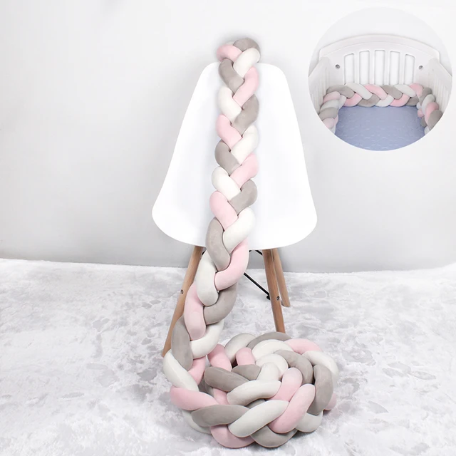 1M/2M/3M /4M Baby Bed Bumper Braid Knot Long Handmade Knotted Weaving Plush Baby Crib Protector Infant Knot Pillow Room Decor 1