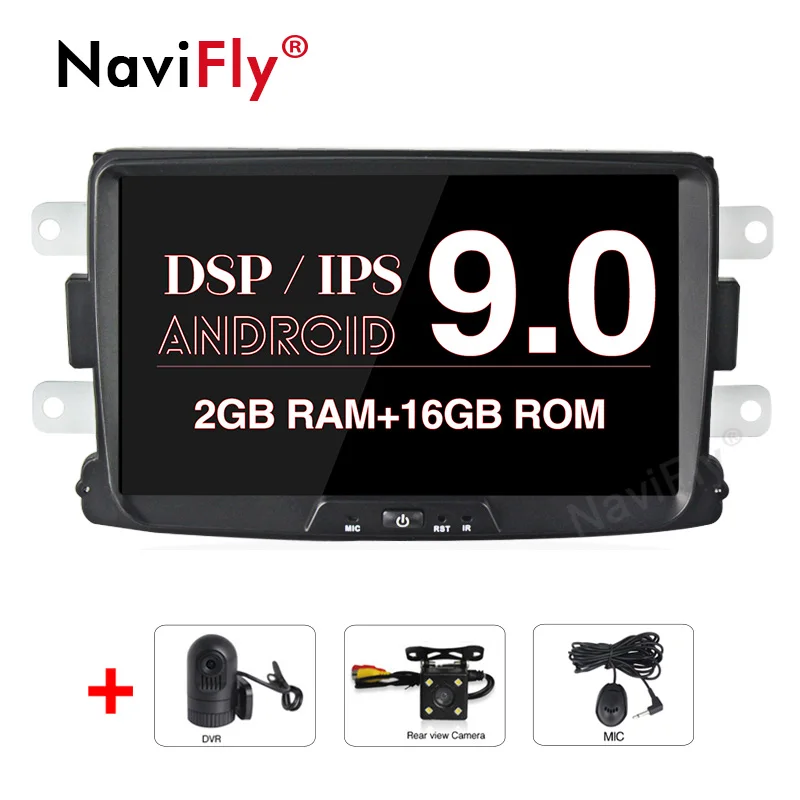 NaviFly ips экран DSP Android 9,0 Автомобильный мультимедийный плеер для Dacia Duster Logan Sandero Lada Xray 2 с Wifi gps навигационный микрофон - Цвет: add dvr camera