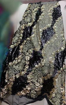 

African net lace french embroidered tulle Fabric for party Hot selling mesh sequins sequence lace fabric