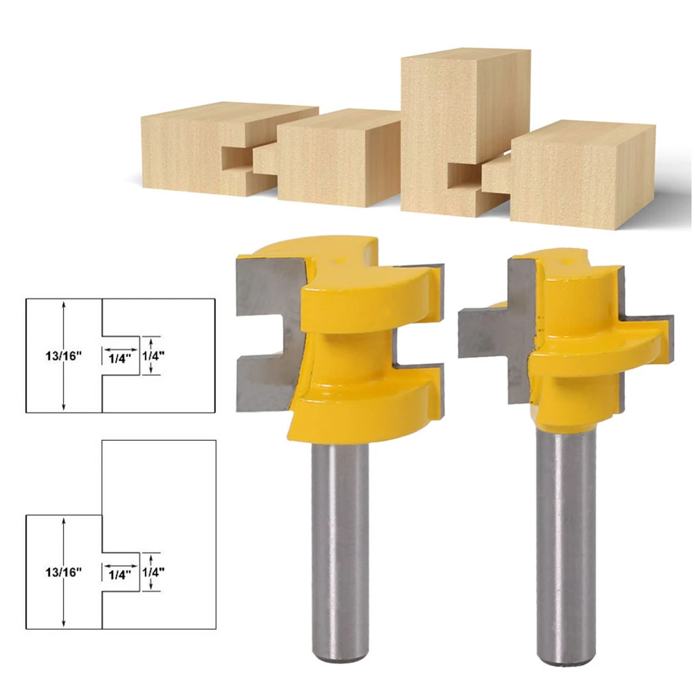 

2pc 8mm Shank Tongue & Groove Router Bit Set - Large Stock up to 1-1/4" Woodworking cutter Tenon Cutter for Woodworking Tools B4