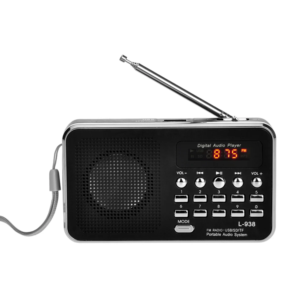Black Мини FM радио 3W MP3 стерео музыкальные плееры динамик Портативный цифровой радио Поддержка USB накопитель TF SD MMC карты AUX-IN наушники - Цвет: Black