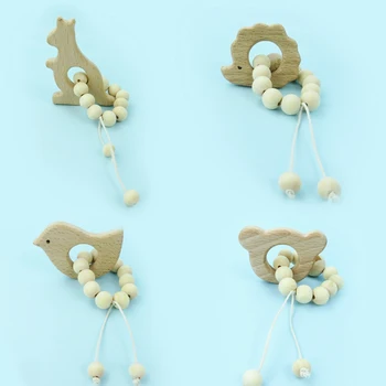 

Wooden Teether Baby Bracelet Animal Shaped Jewelry Teething Organic Wood Beads Stroller Accessories Toy Educational Teething Toy