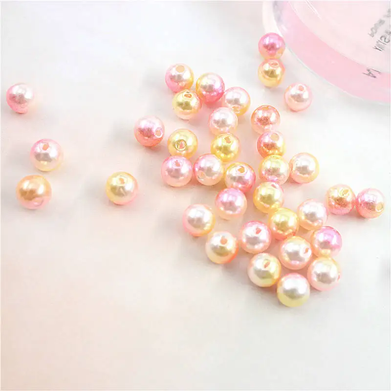 yellow orange100pcs Модные Разноцветные радужные круглые 8 мм ABS имитация жемчуга два отверстия свободный бисер «сделай сам» 100-200 штук - Цвет: yellow orange100pcs