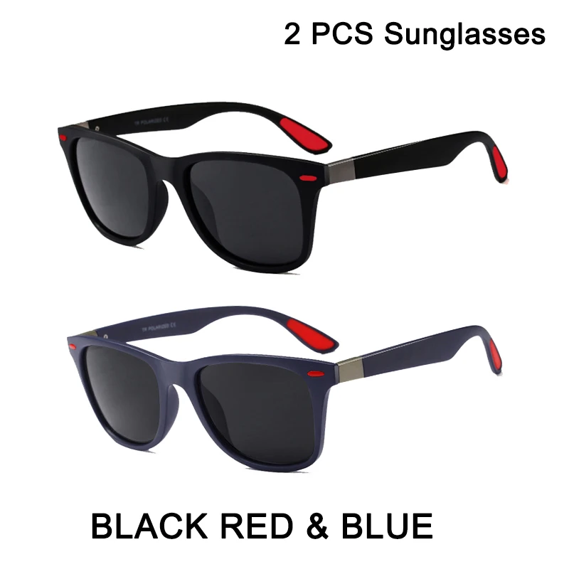 2 шт. JULI фирменный дизайн классические Поляризованные солнцезащитные очки для мужчин TR90 квадратная рамка спортивные солнцезащитные очки мужские очки для вождения UV400 очки - Цвет линз: black red blue
