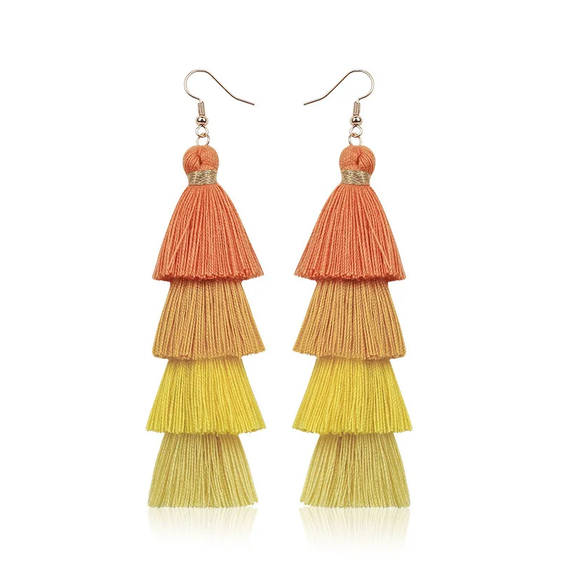 Bohemian 4 Layered Tassel Earrings For Women Ethnic Long Fringe Multi color Statement Dangle Earring GirlsFashion Jewelry - Image 6