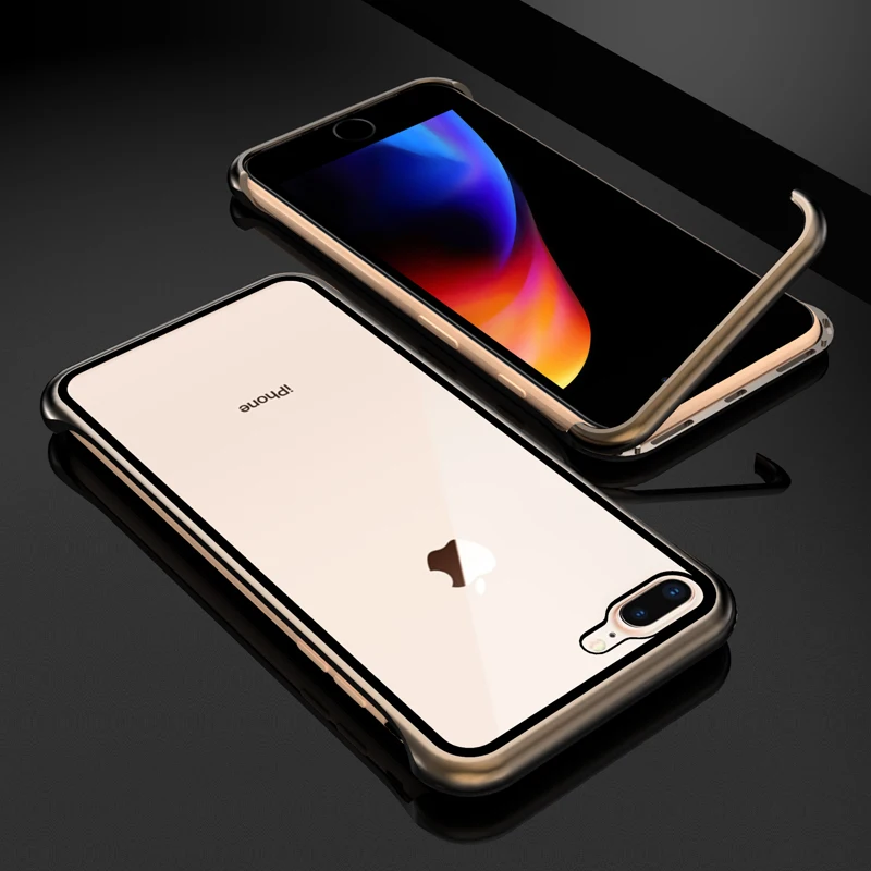 Ультратонкий противоударный чехол для телефона Apple iPhone 8, 7 Plus, Роскошный Алюминиевый металлический чехол с защитой от царапин, 9 H, чехол из закаленного стекла