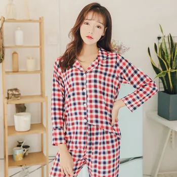 

Autumn New Women's Cotton Satin Pajamas Sleepwear Femme Long Sleeve Pyjamas Sets With Pants Sleep Lounge Pijama Night Underwear