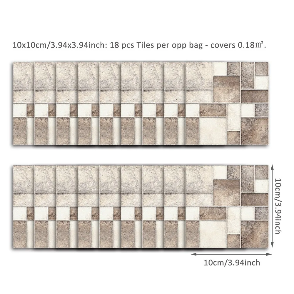 

18 PC/Set Nordic Mosaic Self -Adhesive Tiles Retro Brick Pattern Matte Square Mosaic Home Stereo Wall Tile Sticker