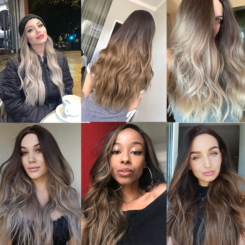 Long Ombre Synthetic Wigs for Women Natural Hair Wavy Wigs Middle Part Female Wig Cosplay Heat Resistant synthetic wig