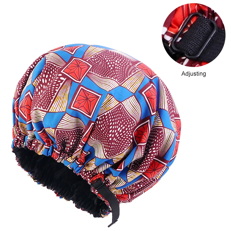 New Reversible Satin Bonnet double layer adjustable size Sleep Night Cap Head Cover Bonnet Hat for For Curly Springy Hair Black ladies head wraps Hair Accessories