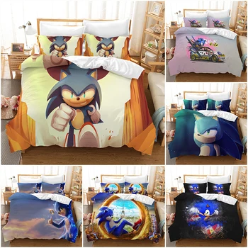 

Kids Bedding 3D Sonic Print Duvet Cover with Pillow Cover Bedding Set Single Double Twin Full Queen King Size for Bedroom Decor