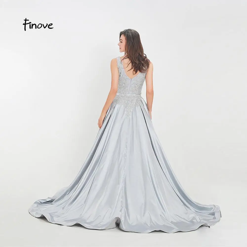 Finove Классические Серые Вечерние платья robe de soiree сексуальные платья с v-образным вырезом и шикарной аппликацией Длинные вечерние платья в пол