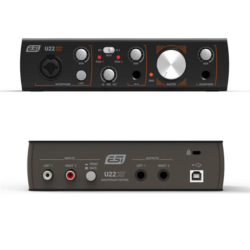 ESI U22XT 블랙 전문 녹음 오디오 인터페이스 마이크 프리 앰프 지원 USB 사운드 카드 WDM ASIO 2.0 CoreAudio