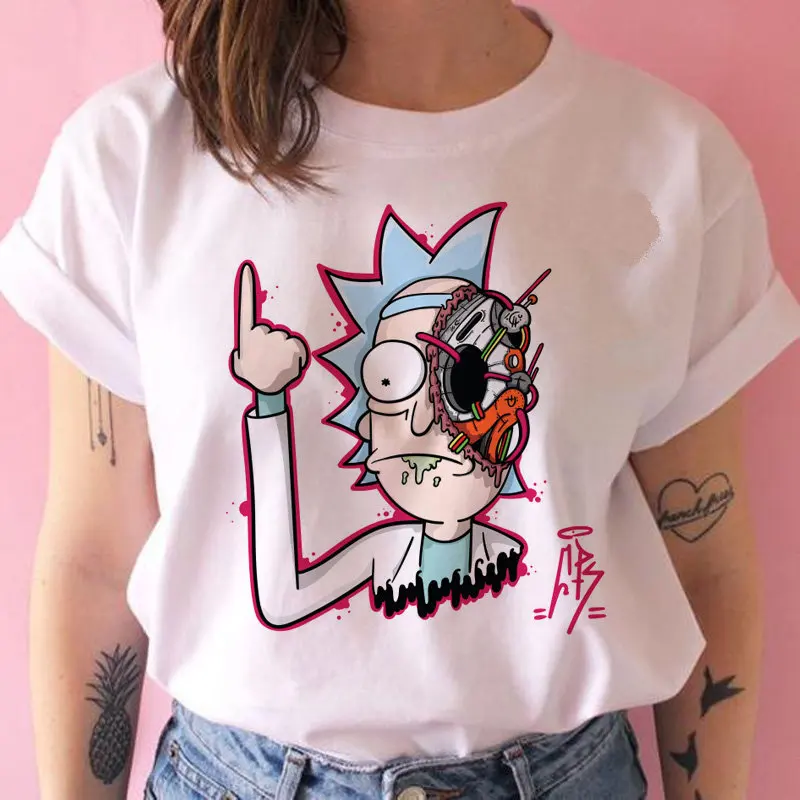 white Harajuku/футболка с мультяшным принтом ulzzang, графическая футболка, женская одежда, женская футболка с изображением Рика и Морти, забавная Новая мода - Цвет: white
