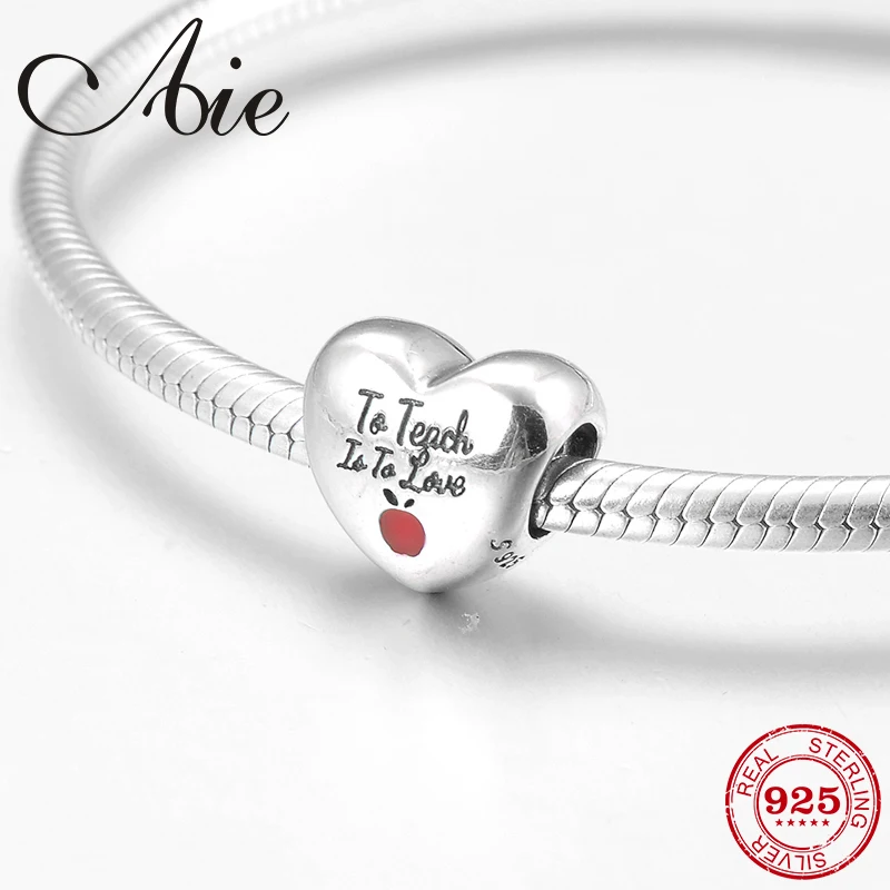 Red enamel apple heart shape 925 Sterling Silver DIY gift fine beads Fit Original European Charm Bracelet Jewelry making | Украшения и