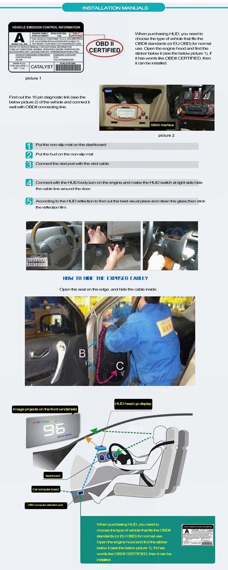 HUD way drive HUD obd2 автомобильный дисплей на голову obd2 датчик на голову Автомобильный дисплей