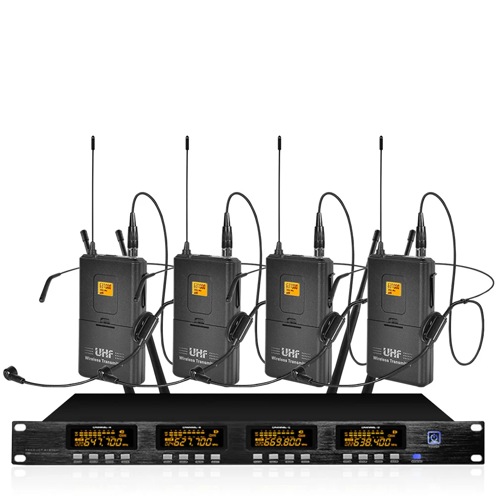 Профессиональный UHF беспроводной микрофон системы четыре гарнитуры микрофоны