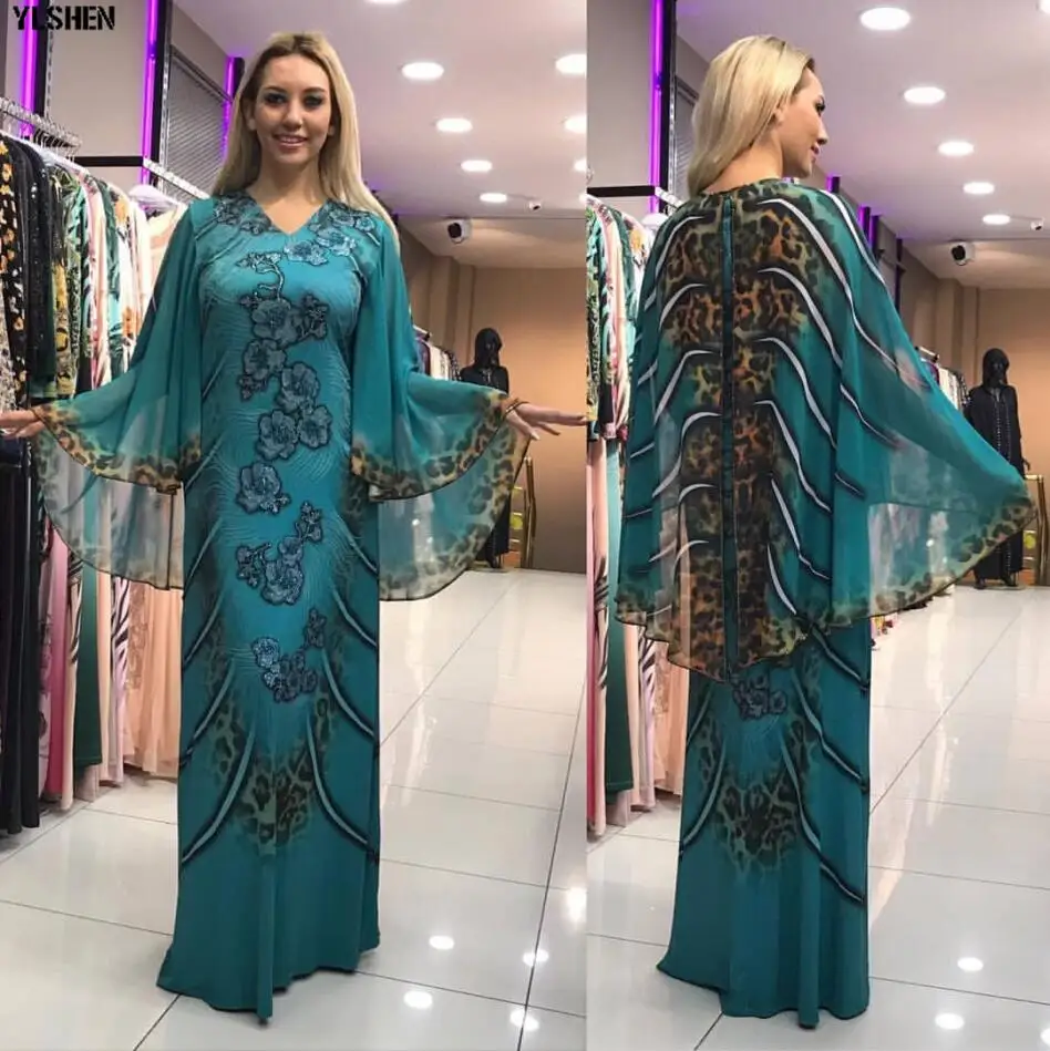 Style3 Lake green Новые африканские платья для женщин с принтом Дашики африканская одежда Базен Riche Сексуальное Тонкое с рюшами рукавом v-образным вырезом вечернее длинное платье Африка - Цвет: Style3 Lake green