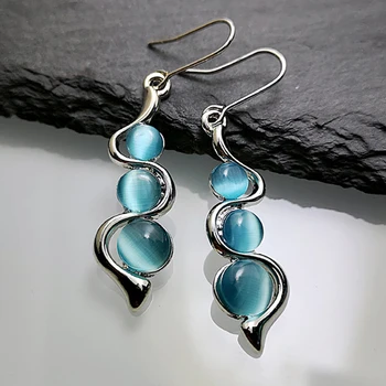 

Drop Shipping Fashion Beaded Earrings Resin Blue Moonstone Dangle Earring Jewelry Charm Women Twist Hook Earring