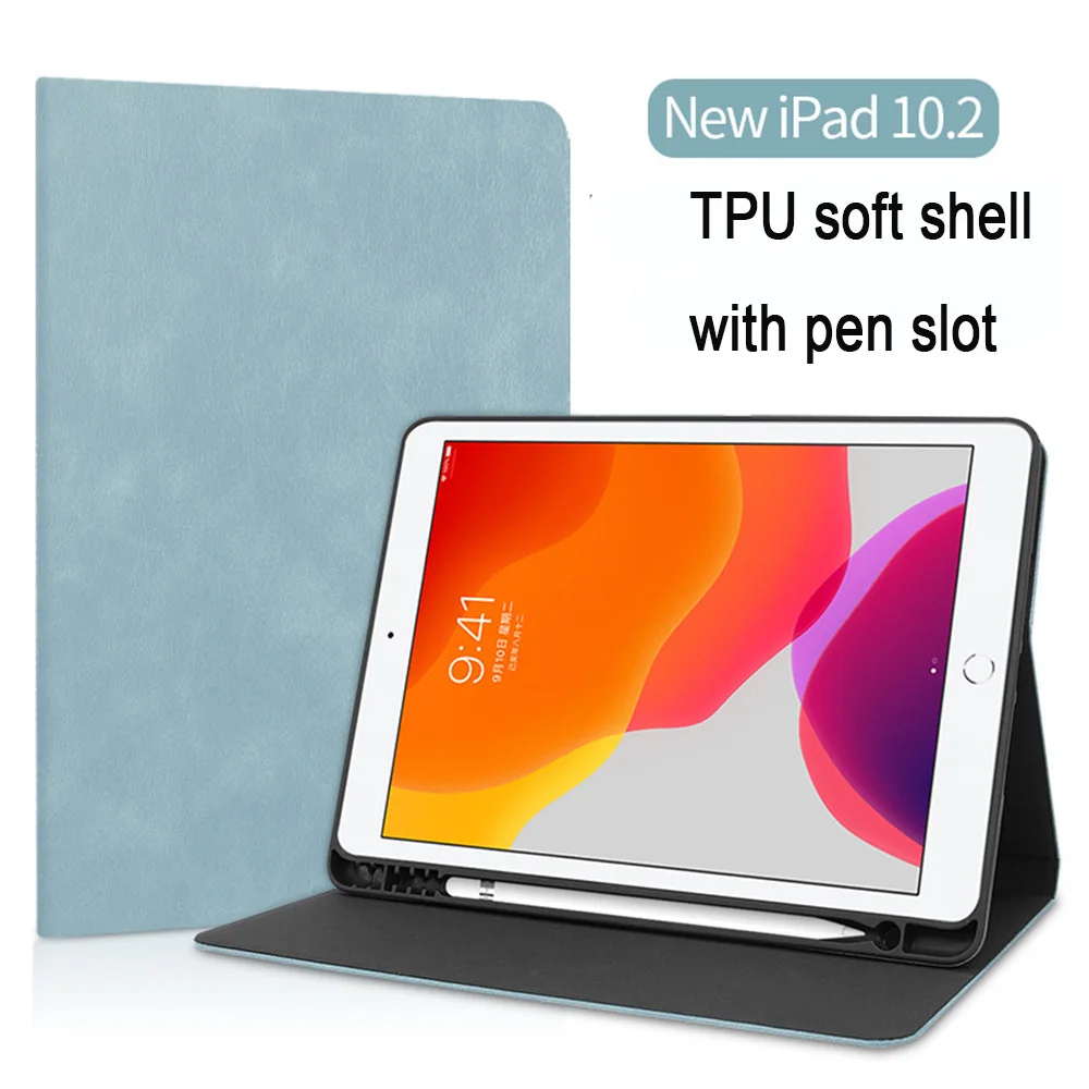 

With Pencil Holder Case For iPad 10.2 inch PU Leather Smart Cover Auto Wake Protective Shell