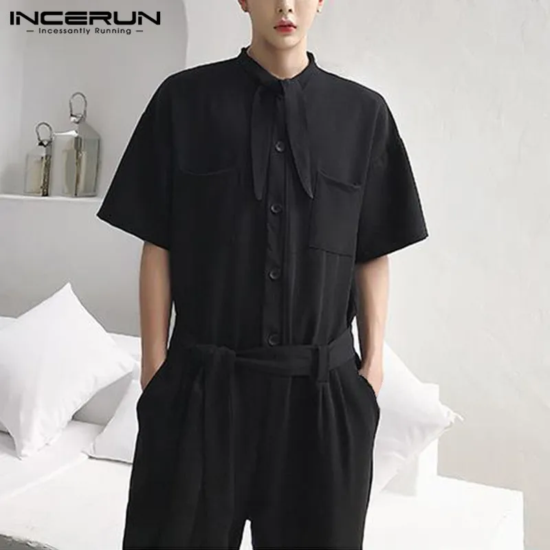 INCERUN, стильный мужской комбинезон-карго, штаны, джоггеры, уличная одежда, мешковатые,, комбинезоны с коротким рукавом, сплошной цвет, повседневный мужской комбинезон, S-5XL