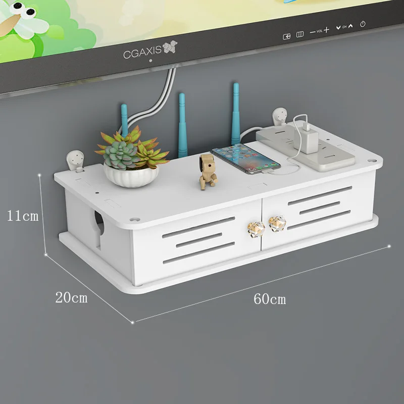 Wireless Wifi Router Storage Box Wall Hanging Plug Board Bracket Cable Organizer Livingroom Wood PVC Panel Shelf DIY Home Decor | Дом и сад