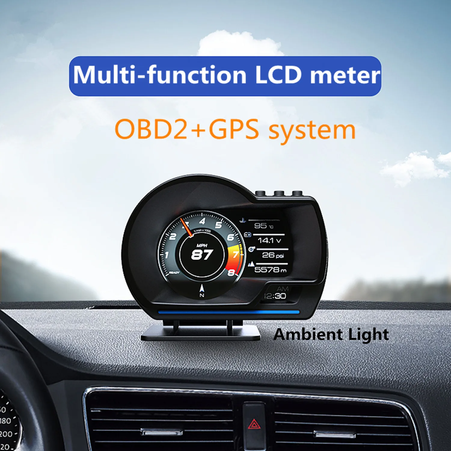 HUD OBD GPS dual system turbo boost oil pressure temperature gauge for car Afr RPM Fuel level Speed EXT Oil Meter