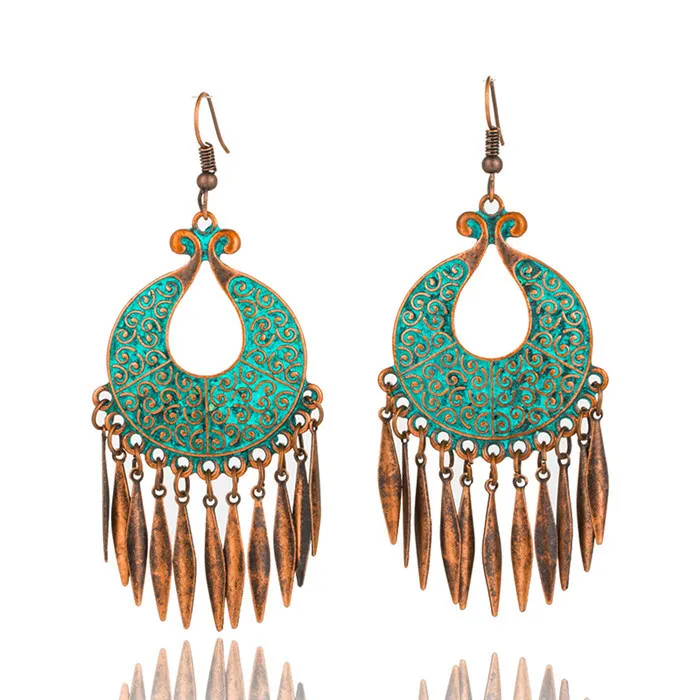 Red copper-7 24 Стили Древний Красный Медный Цвет Богемной Филигранной Серьги Boho Старинные Этнические Полые Геометрические Серьги для женщин Ювелирные Изделия - Окраска металла: Red copper-7