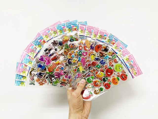 12 Sheets/Pack 3D Cartoon Stickers Scrapbooking Waterproof Bubble PVC DIY Sticker Toys Kawaii Princess Car Girls Boys Kids Gift 2