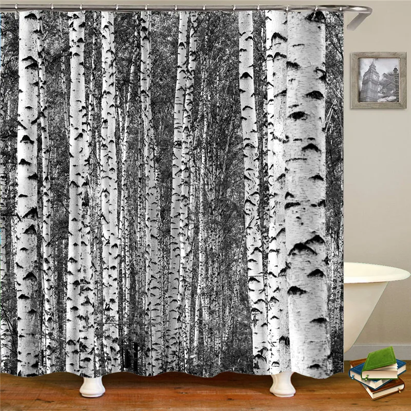 Tree solid color shower curtain fabric waterproof polyester bathroom shower curtain for furniture decoration with hook
