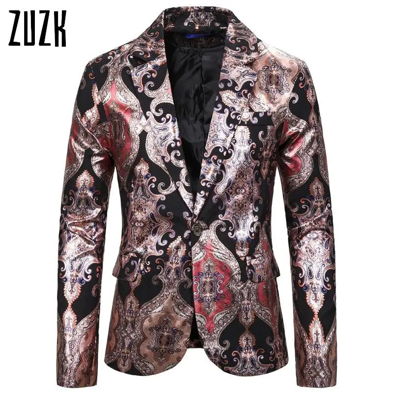 

ZUZK Men Red Black Paisley Print Tuxedo Blazer Jacket Slim Fit Single Button Men Blazer Party Dance Stage Singers Costume Homme