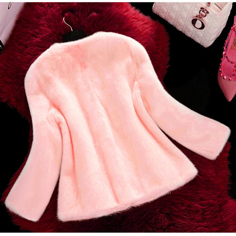 Pink Зимняя куртка из искусственного меха женская короткая с круглым воротником Женская меховая тонкая белая меховая куртка размера плюс из искусственного меха Офисная Женская Черная куртка - Цвет: Pink