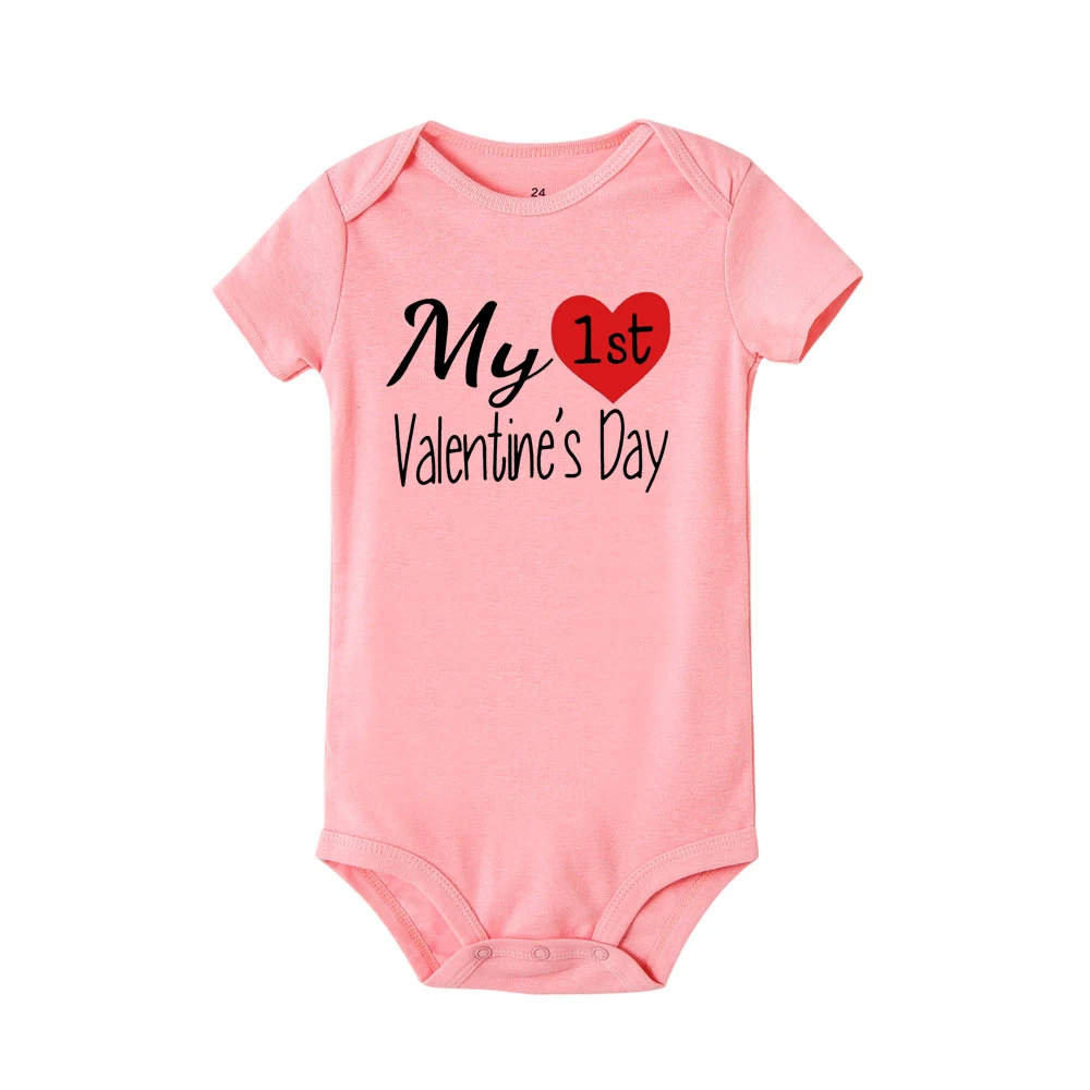 Комбинезон для новорожденных мальчиков и девочек с надписью «My First Valentine's Day», повседневный костюм с короткими рукавами и надписью «Love Heart» для детей от 0 до 24 месяцев