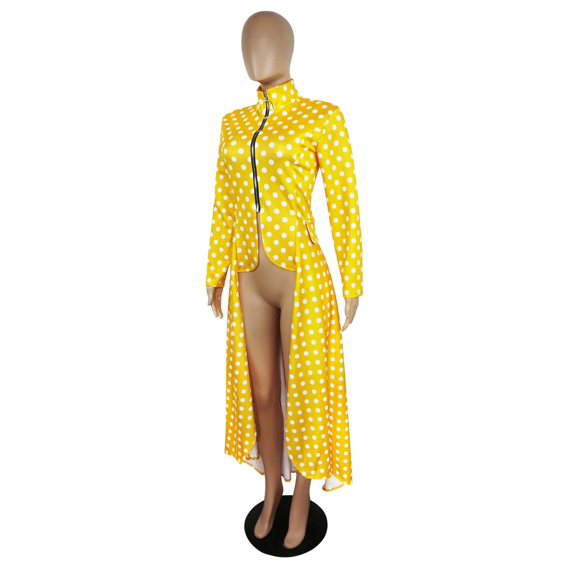 Spring And Summer New Style Hot Selling Long Sleeve High Collar Slim Fit Zipper Long Skirts Fake Pocket Irregular Dress