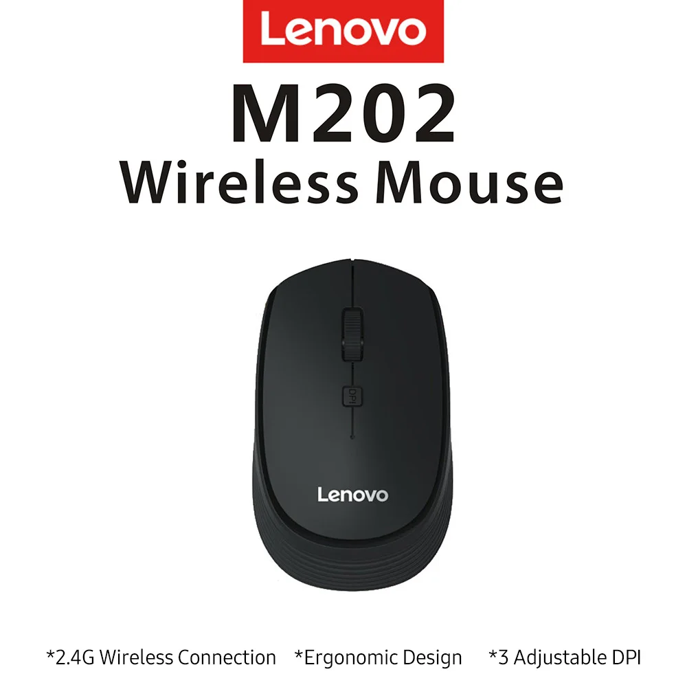 Lenovo 2,4 GHz ratón inalámbrico de la Oficina ratón 4 llaves Mouse silencioso diseño ergonómico con ajustable 3 1600DPI negro ratones para PC ordenador portátil