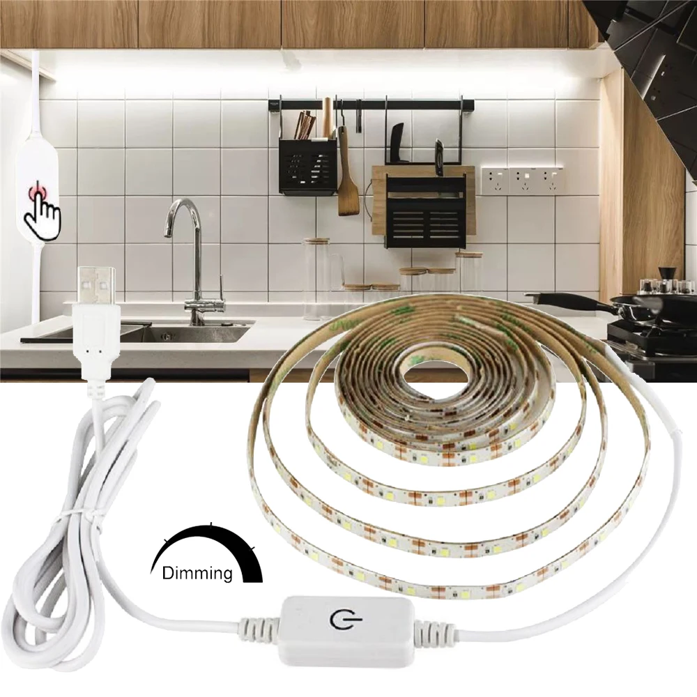 DC5V USB LED Strip 2835 Dimmable Touch Switch Backlight TV Kitchen Flexible Tape Ribbon Under Cabinet Light Night Lamp | Лампы и