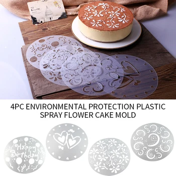 

4pcs/lot PVC Spray Mold Coffee Sugar Powder Sieve Cake Moulds Transfer Mould Cake Decorating Tools Kitchen Baking Accessories