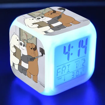 

Cute Bare Bear Anime Figure Juguetes LED Colorful Touch Light Alarm Clock Thermometer Toys for Kids gift