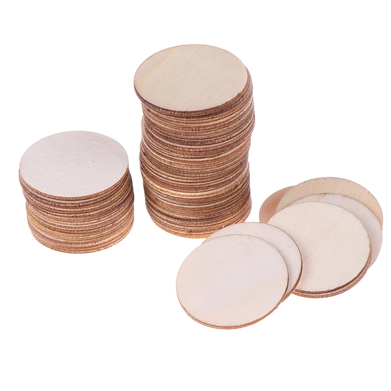 50pcs Natural Blank Round Wood Pieces Unfinished Wooden Discs for decoration,