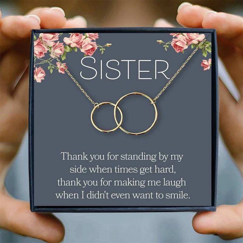 Sister Necklace Girly Friendship Necklaces For Women Two Interlocking Infinity Circles Gift Best