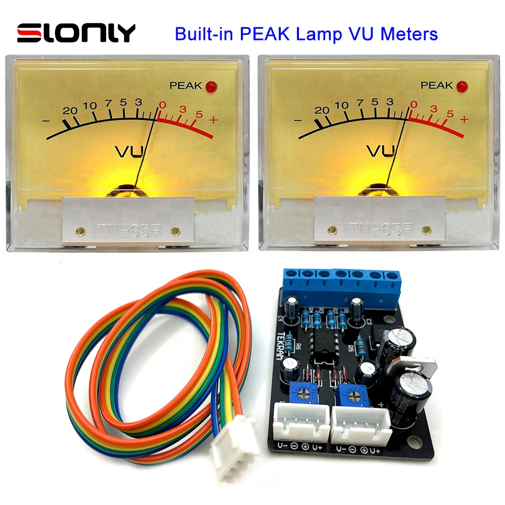 2pcs TN-65F Built-in PEAK Lamp VU Meters with 1pc Driver Board Speaker Audio Level DB Amp Power Sound Pressure Meter w/Backlight