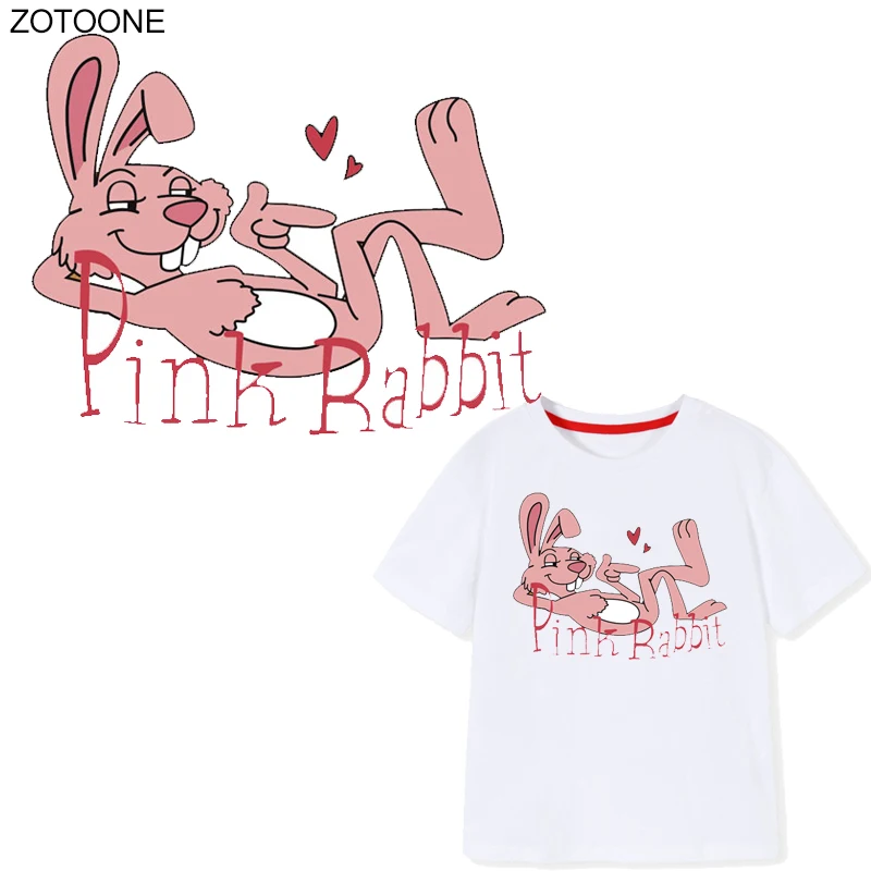 

ZOTOONE Cartoon Pink Rabbit Patches Cute Stickers for Kids Iron on Transfers for Clothes T-shirt DIY Heat Transfer Appliques G