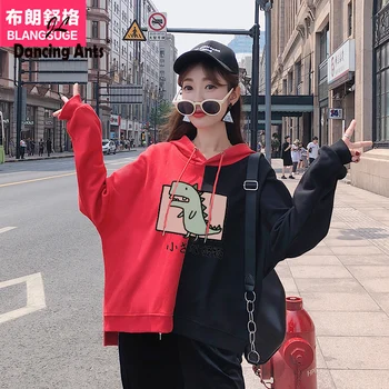 

Woman Hoodies Harajuku Cartoon Dinosaur Print Hoodie-women Long Sleeve Hooded Sweatshirt Spring Autumn Woman Pullover Loose Type