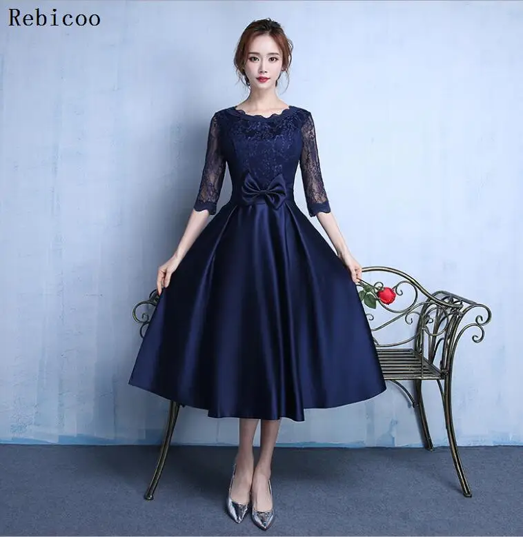 Синий Кружевные новые модные черные цвета размера плюс Robe De Roiree Вечерние Короткие вечерние платья - Цвет: Синий