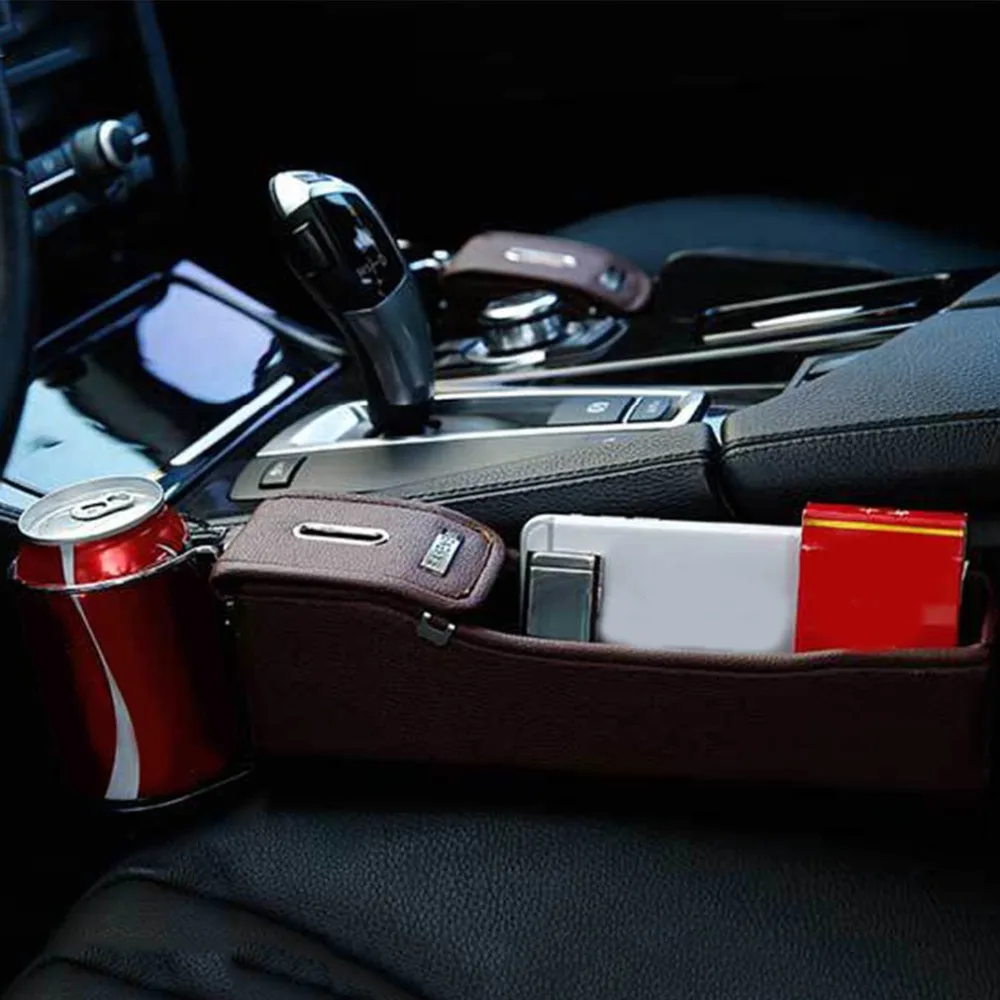 New PU Leather Seat Side Storage Box Multifunction Auto Gap Catcher Coin Collector Cup Holder Car Styling Interior Accessories